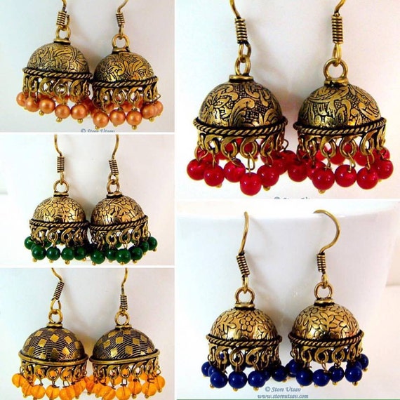 Trendy Krishna Indian Golden Copper Jhumkas Earrings Antique Golden Look Oxidized Earrings Handmade Oxidized Earrings Temple Jhumka Weddings Jewelry Drv Rennrutschen Com