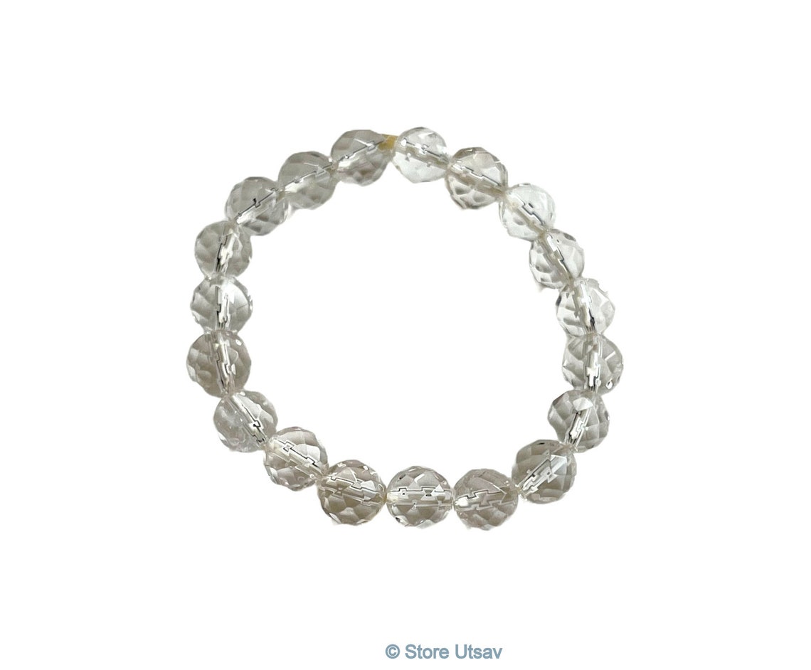 Bracelet Clear Quartz Crystals Diamond Cut Natural Genuine Etsy