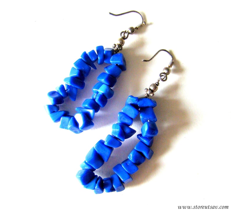 Earring Blue Handmade High Quality Stone Chips Single Strand from India Fashion Necklace Set Jewelry Set Women Jewelry Tribal Earring