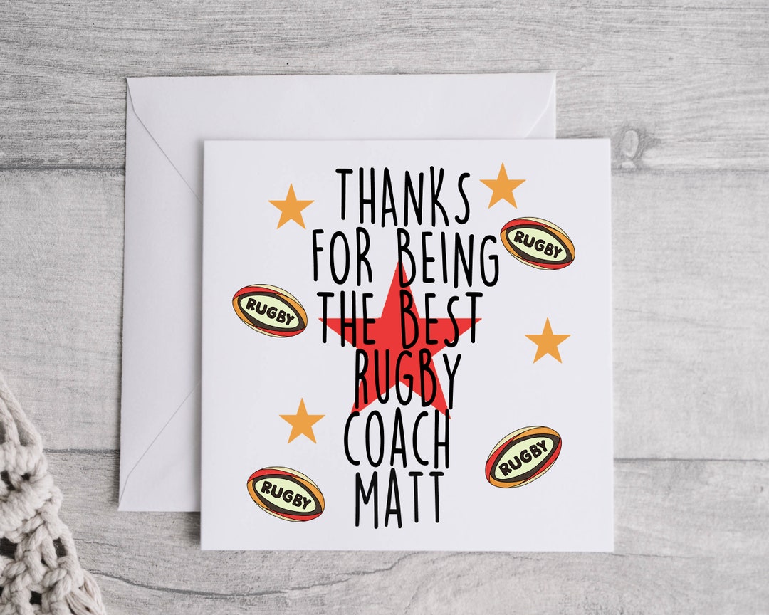 Thanks Coach Rugby RUGBY COACH CARD - Personalised - Thank You Card - Etsy UK