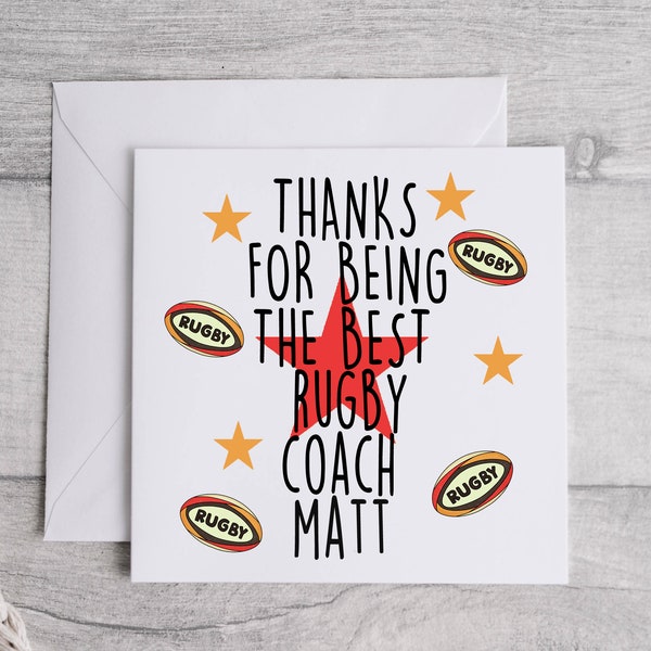 RUGBY COACH CARD - Personalised - Thank you Card