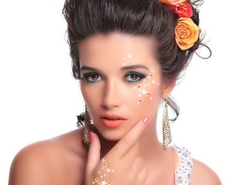 Burlesque Kostüm Accessoire Augenmaske Sterne mit Kristallen made with Swarovski Elements - Schwarz Orange Grün Rot