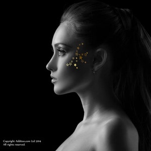 Gold Silver + Black Addttoo Instant Waterproof Body Art Shooting Star Temporary Tattoo. Eye, face, hand, stomach, back, neck leg shoulder...