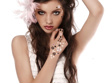 Addttoo Instant Wasserdicht Crystal Body Art Großes Blumenbouquet, Konfetti Kette temporäres Tattoo mit Swarovski Elements + Geschenkbox CTL006