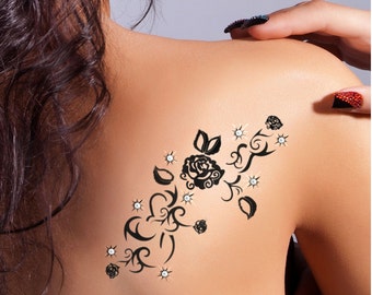 TRIBAL ROSE Addttoo Erwachsene Luxus wasserdichte Body Art Kit Tribal Rose Temporäre Metallic Tattoo Schwarz Silber Gold klare Swarovski® Kristalle