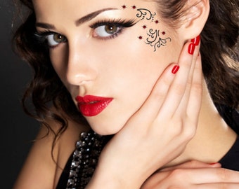 Atemberaubend Designer Erwachsene Luxus Hot Sexy Augen Body Art Kit Schwarz wirbelt temporäre Tattoo Rubin Rot Swarovski® Kristalle D15