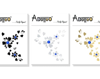 Addttoo Special Edition Sofortiger wasserdichter Körperschmuck Luxus Metallic Herzen und Blumen Tattoo + Blaue Swarovski Kristalle