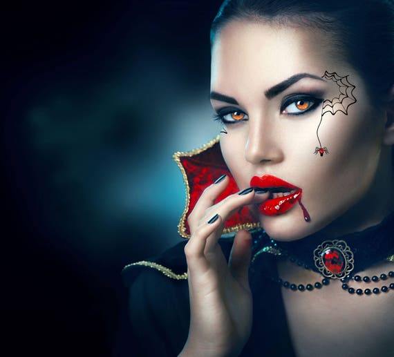 Halloween Party Eyes Fancy Dress Trick or Treat Black Spiders Web Face Red  Crystal Temporary Tattoo Witch Costume Make up Accessory - Etsy