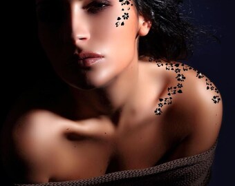 Addttoo Instant Wasserdichtes Body Art Kit, schwarze Herzen & Blumen temporäres Tattoo mit funkelnden Swarovsk i® Kristallen