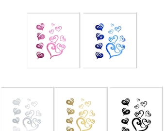 HERZEN Gold Metallic Folie Farbige Teardrop Liebe Herzen Tattoo Wasserdicht - Pink Blau Silber Schwarz oder Gold