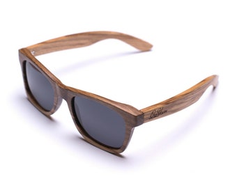 Zebra Wood Wayfarer Sunglasses | Wooden Case & Polarised Lenses | 10 Trees Planted For Every Pair, Sustainable and Natural Fashion