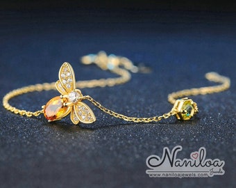 Bracelet Abeille Plaqué Or 14K - Abeille Citrine