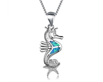 Collier hippocampe Opale Argent 925 - Collier pendentif hippocampe