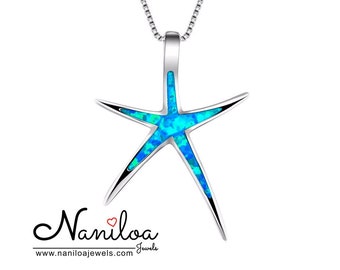 925 Silver Starfish Opal Necklace - Starfish Pendant Necklace