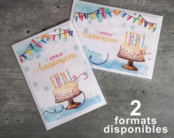 Carte Anniversaire - Joyeux anniversaire - format A6 - différents formats - avec enveloppe