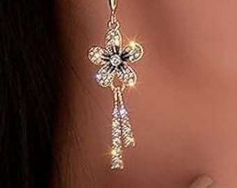 Boucles d'oreilles pendantes fleurs - Argent S925 - plaqué Or - Zircon - Qualité élevée
