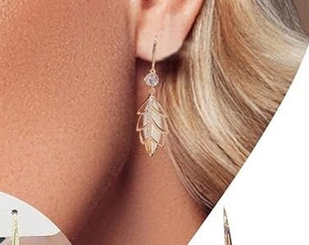 Boucles d'oreilles pendantes feuille - Argent S925 - plaqué Or - Qualité élevée