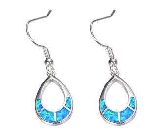 Boucles d'oreille pendantes en argent 925 - Opale Bleu - forme goutte