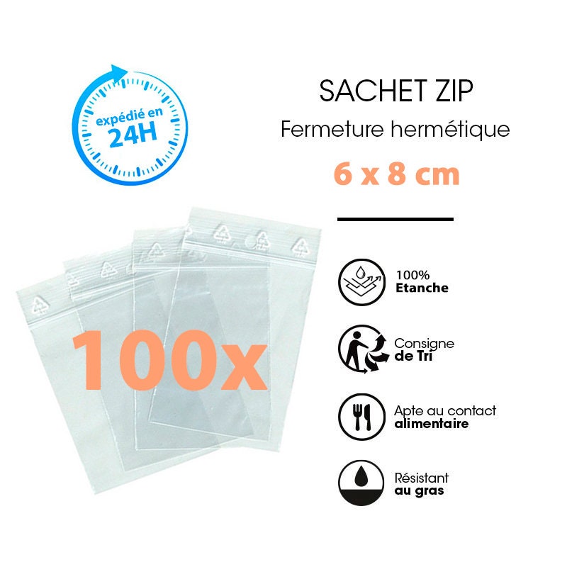 50 Sachets Refermables Zip Transparent, Pochons Zip Alimentaire, Sachets  Plastiques Hermétique pour Vente et Stockage Objets