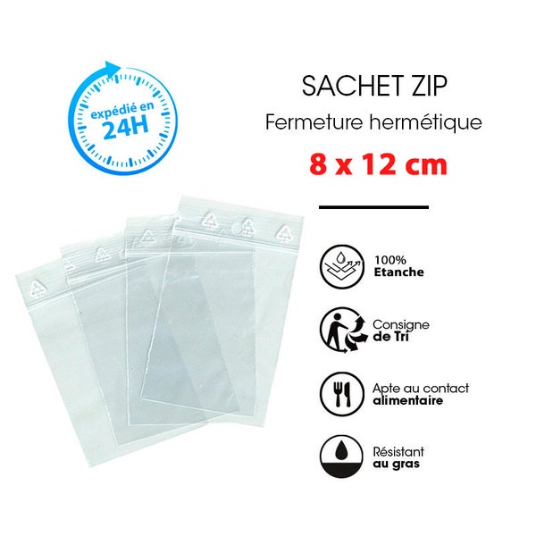 Sachets plastique 8x12 cm sachet plastique transparent sachet ZIP avec trou, sachet bijou, sachet solide, sachet plastique, sachet 8 cm