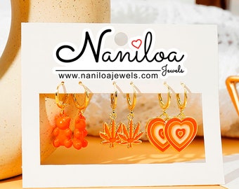 Boucles d'oreilles feuille de cannabis - coeur - boucles d'oreilles ourson - ours - boucles d'oreilles orange