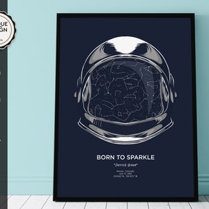 Regalo de cumpleaños personalizado, mapa estelar, gráfico estelar, mapa del cielo, mapa de constelaciones, primer regalo de cumpleaños para niños, arte imprimible, DESCARGA DIGITAL