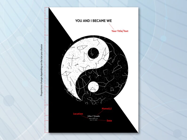 Yin Yang Star Map Star Chart Sky Map Constellation Map Etsy