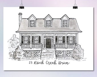 House Drawing Etsy
