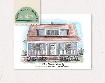 5x7 Hand Painted Custom House Portrait: Personalized Home Watercolor