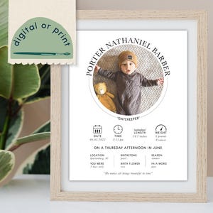 Custom Birth Stat Print, Personalized Newborn Poster, Baby Announcement, Nursery Wall Art, Gift for Mom, Gift for Dad, Birth Story, Newborn