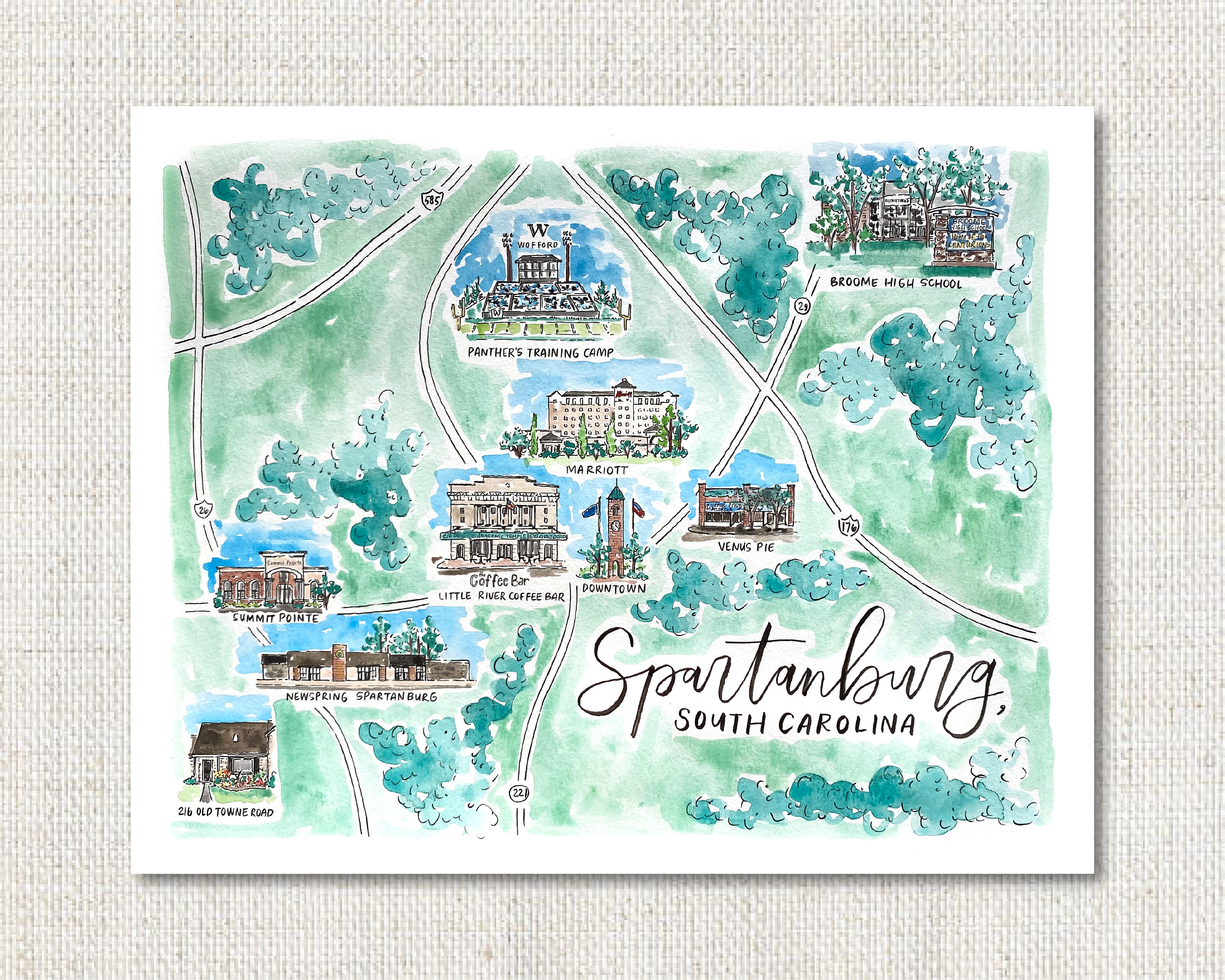 11x14 Custom Hand Painted Watercolor Illustrated Map with Etsy