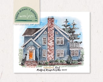 8x10 Hand Painted Custom House Portrait: Personalized Home Watercolor