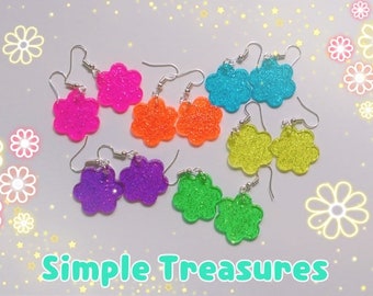 Rainbow Glitter Flower Earrings