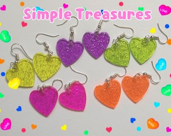 Rainbow Glitter Heart Earrings