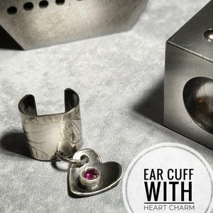 Handcrafted Sterling Silver Heart Ear Cuff with Pink CZ Stone - Unique Artisan Jewelry Gift