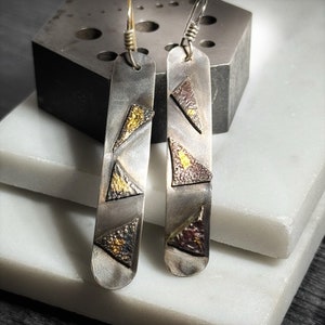 Artisan Keum Boo Sterling Silver Earrings: Handcrafted Gold Foil Accents, Elegant Minimalist Design