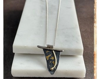 Keum Boo Gold & Sterling Silver Abstract Necklace - Modern Mixed Metal Pendant Jewelry