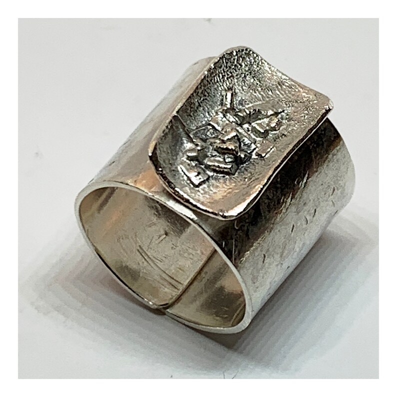 Open Back Adjustable Ring Unique Statement Ring With Silver Reticulation Artisan Handmade