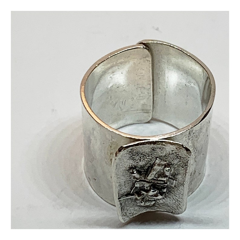 Open Back Adjustable Ring Unique Statement Ring With Silver Reticulation Artisan Handmade
