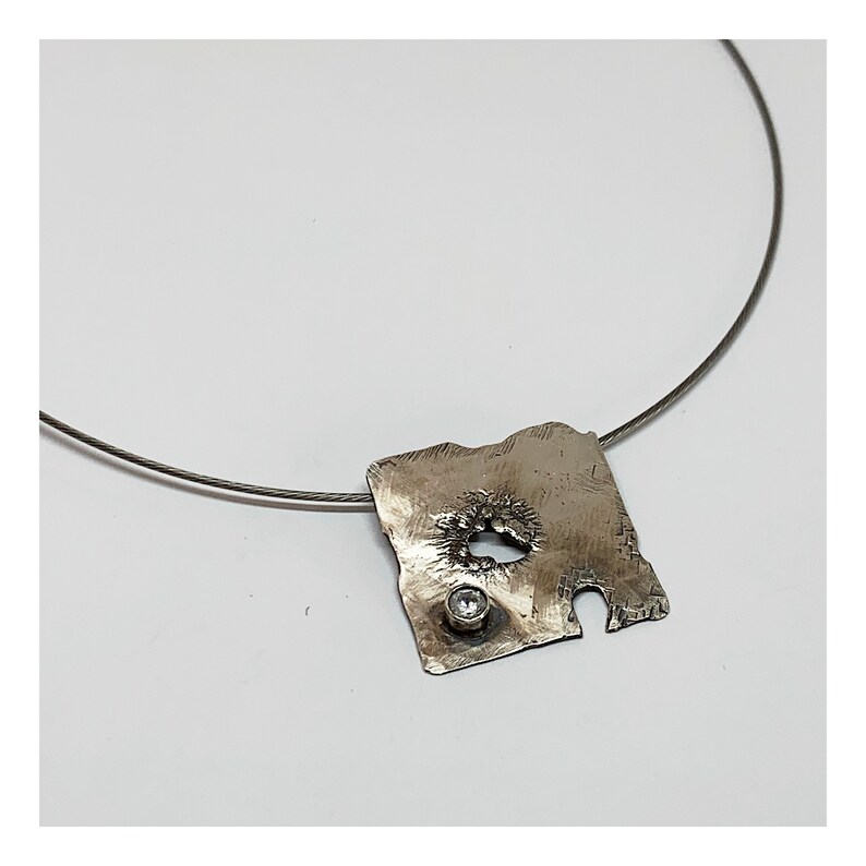 Retiuclated Jewelry Square Sterling Silver Pendant Choker Industrial Chic Jewelry
