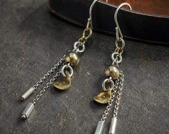 Extra Long Mixed Metal Earrings - 14K Gold, Sterling Silver, Brass - Handmade Sustainable Jewelry