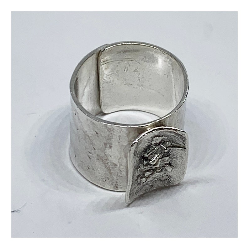 Open Back Adjustable Ring Unique Statement Ring With Silver Reticulation Artisan Handmade