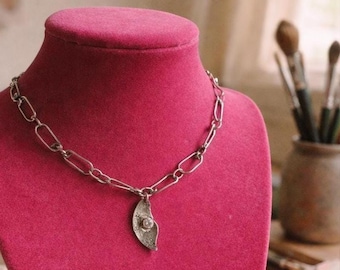 Handcrafted Sterling Silver Necklace with Artisan Charm Pendant - Boho Statement Jewelry Gift for Women