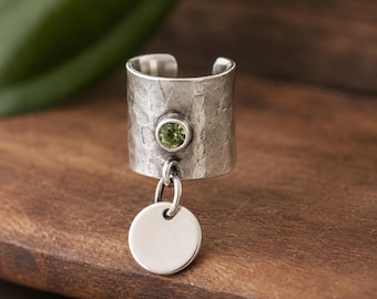 Handmade Sterling Silver Ear Cuff with olive green CZ Stone – No Piercing Huggie Earring