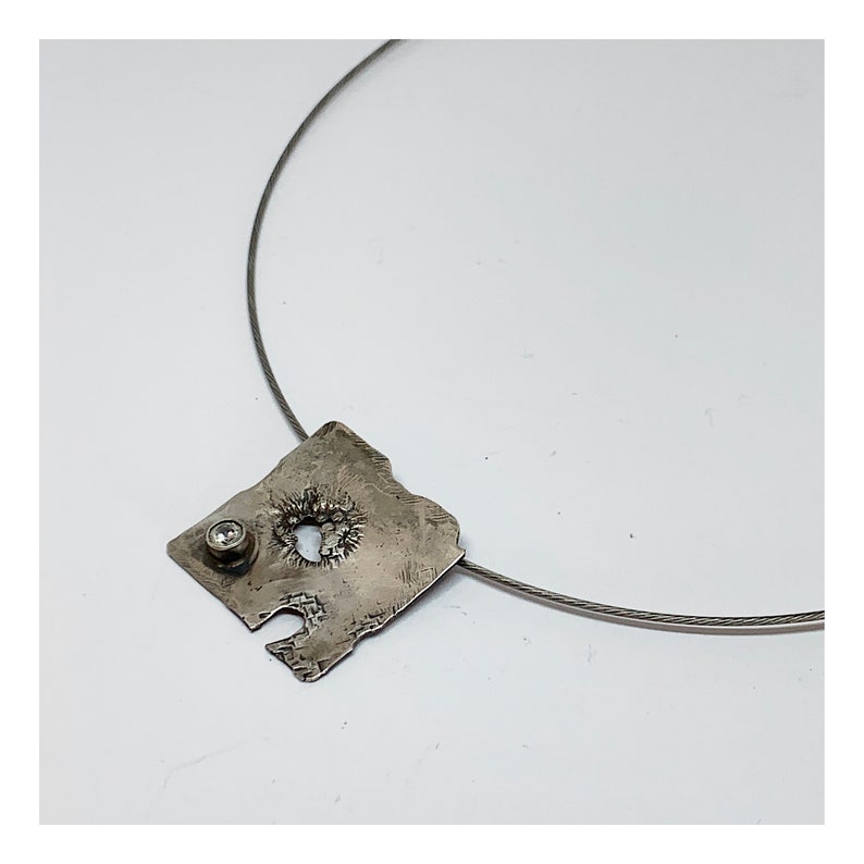 Retiuclated Jewelry Square Sterling Silver Pendant Choker Industrial Chic Jewelry