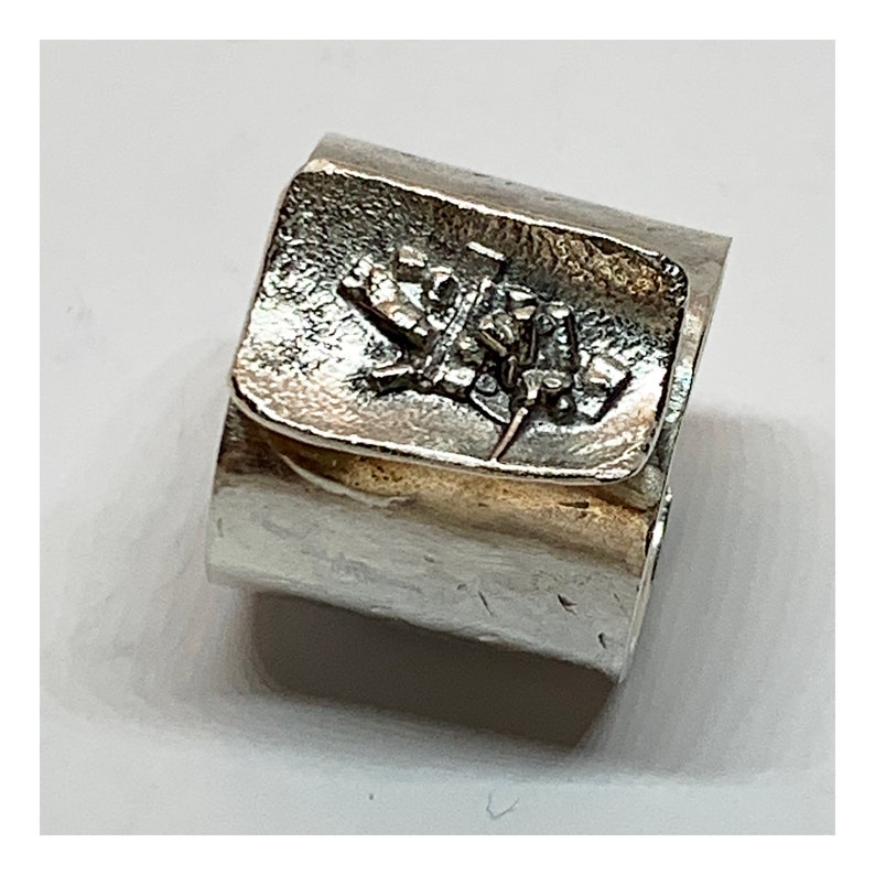 Open Back Adjustable Ring Unique Statement Ring With Silver Reticulation Artisan Handmade
