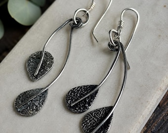 Sterling Silver Asymmetrical Botanical Earrings - Nature Inspired Handmade Artisan Jewelry Gift for Women