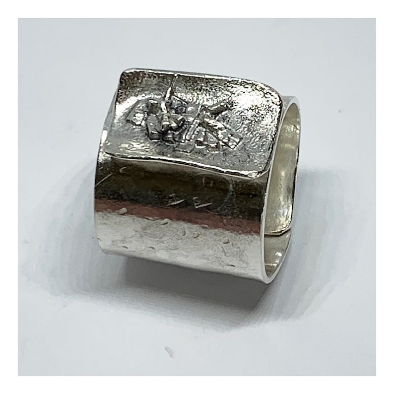 Open Back Adjustable Ring Unique Statement Ring With Silver Reticulation Artisan Handmade