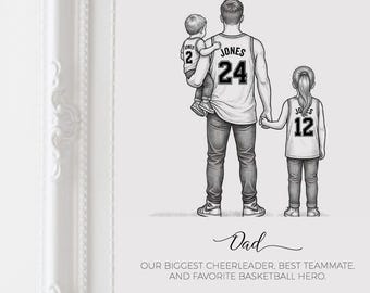 Custom Basketball Dad Illustration, Personalized Father’s Day Gift, Family Basketball Portrait, Sports Dad Printable Artwork