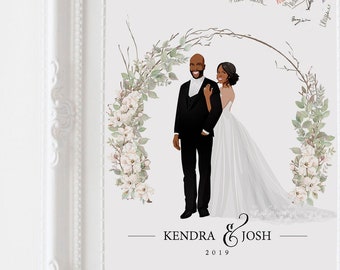 Wedding Guest Book Alternative | Portrait couple illustration |  print on canvas guest book